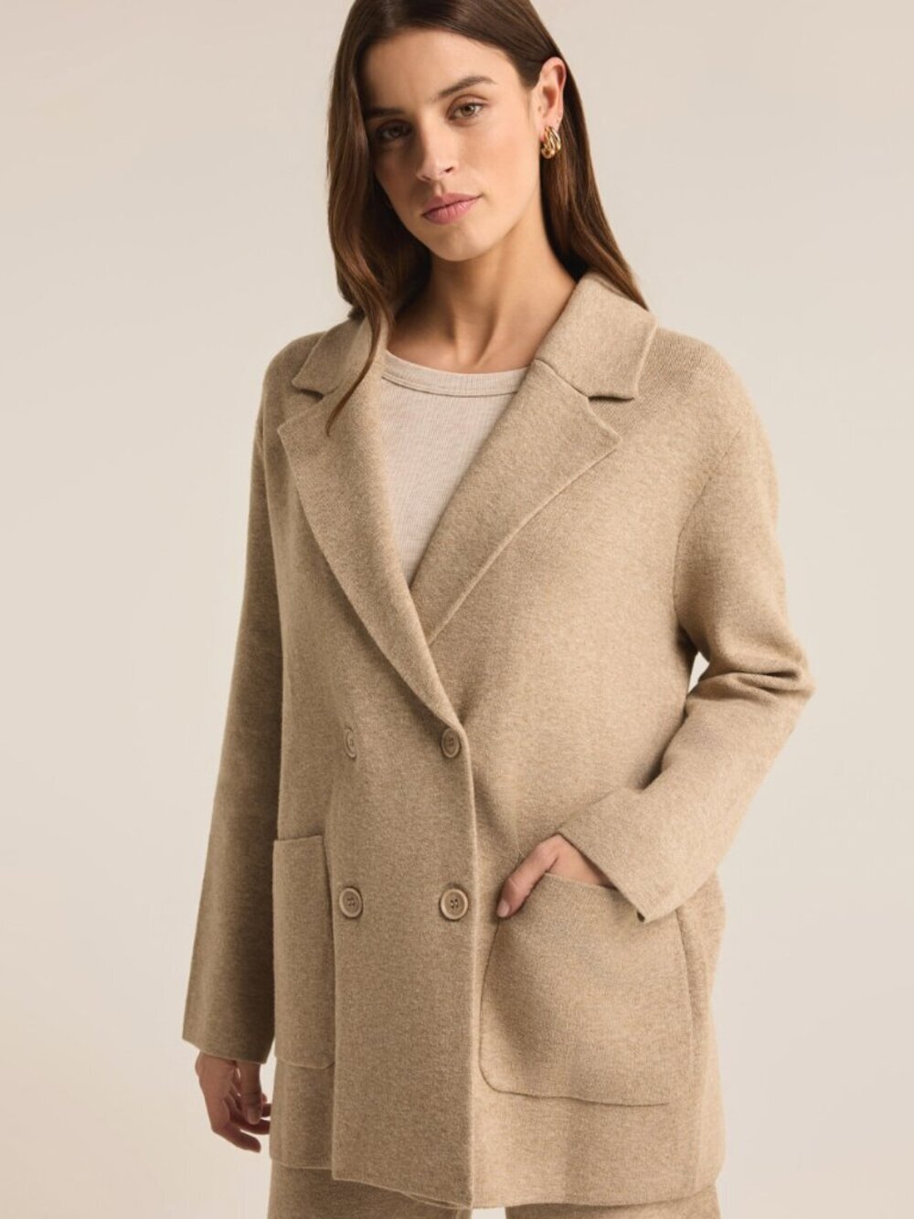 Z Supply Call It A Day Blazer Cardigan Luxury Academia Neutral Minimalist M